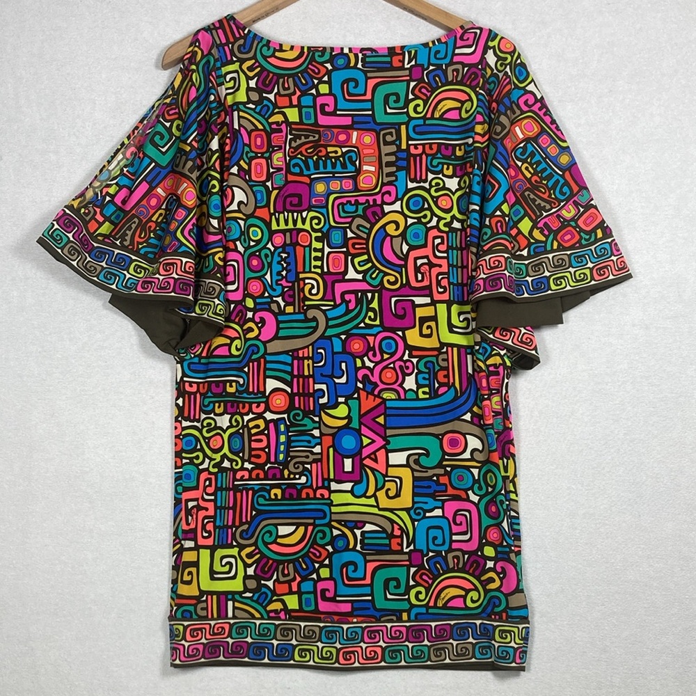 Trina Turk Maya Geometric Print Split Kimono Sleeve Tunic Dress M psychedelic - Picture 12 of 16